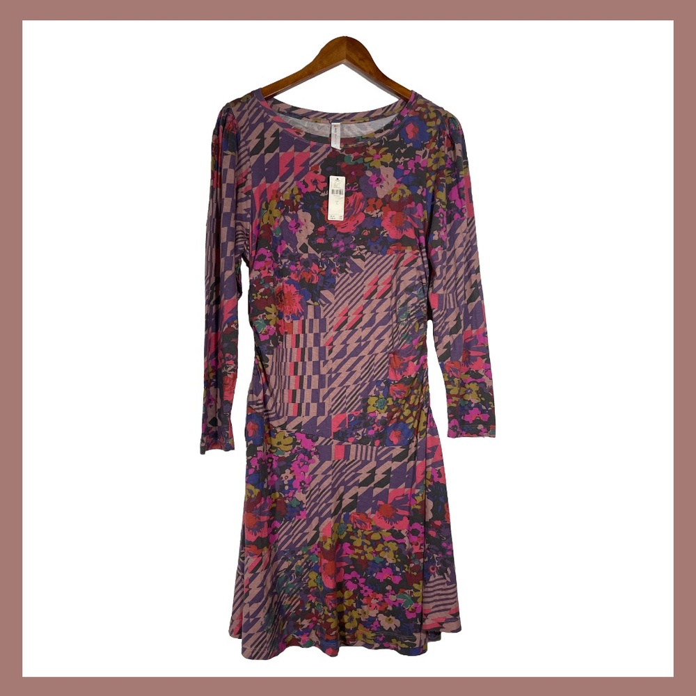 NWT Anthropologie Daily Practice Cotton Dress Drop Waist Floral Colorful L